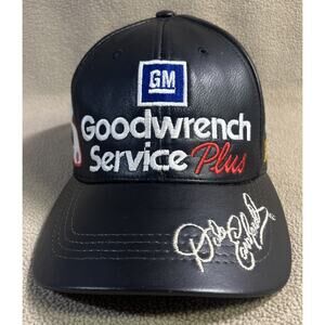 Vintage Dale Earnhardt Leather Hat Goodwrench Service Plus NASCAR Strap Back Cap
